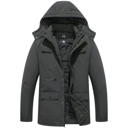 Ampake Men's Winter Puffer Jacket Warm Windbreaker Outerwear Coat with Hood Gray M
