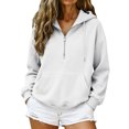thumbnail image 4 of Women's Hoodies Long Sleeve Drawstring Pullover Half Zip Up Solid Color Drop Shoulder Sweatshirts with Pocket, 4 of 9