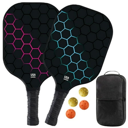 Pickleball Paddles Set of 2, USAPA Approved Pickleball Set Fiberglass Surface Honeycomb Core Pickleball Rackets with 4 Indoor & Outdoor Balls Carry Bag & Grip Tapes, Gifts for Beginners & Pros