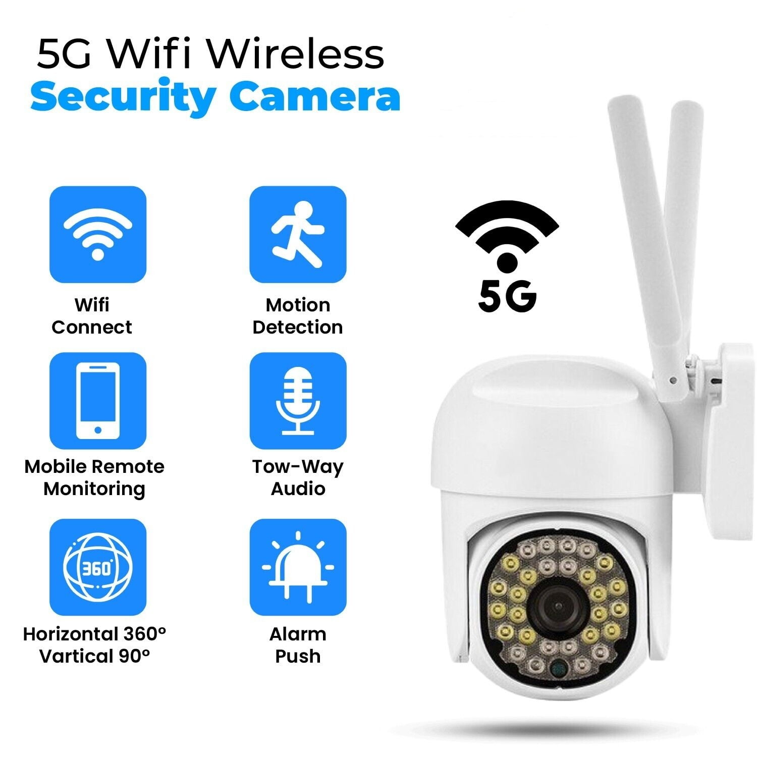 Wirelss WiFi 5G Security Camera, 360 Degree Full Color Night Vision
