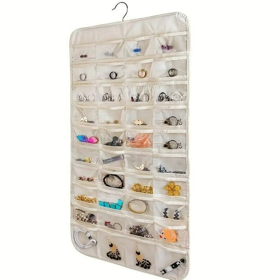 LAMIRO Jewelry Box, Hanging Jewelry Organizer 80 Pockets Earring Holder Organizer Bracelet Organizer With Pockets For Woman For Hanging Earrings Necklaces Bracelets Rings Storage Closet