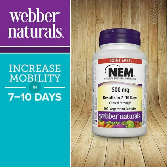 Webber Naturals NEM Natural Eggshell Membrane 500 mg, 100 Capsules Végétariennes / Soutien à la Santé des Articulations