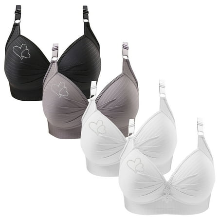 Clearance TOUMENY Nude Bra Seamless Bra 4PC Woman s Printing Gathered Together Large Size Daily Bra Underwear No Rims