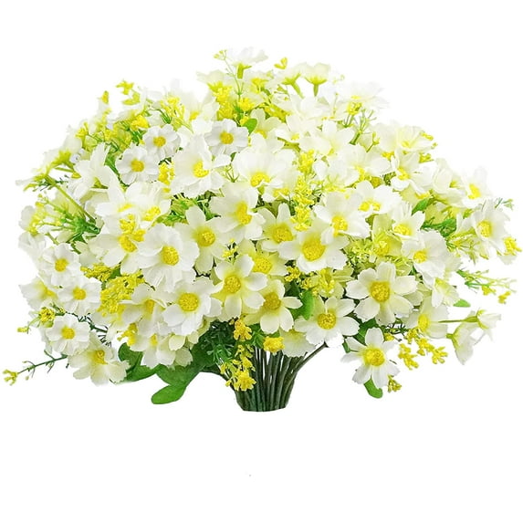 Sinhoon Artificial Fake Flowers, 6 Bundles Daisy Flowers Outdoor UV Resistant No Fade Greenery Shrubs Plastic Flowers Indoor Outside Hanging Planter Home Wedding Office DIY Garden Décor