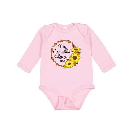 

Inktastic My Grandma Loves Me with Sunflower Wreath Gift Baby Boy or Baby Girl Long Sleeve Bodysuit