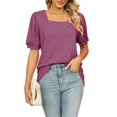 thumbnail image 1 of Camiseta casual para mujer Mangas cortas abullonadas Color puro Suelto Top de verano para uso diario Fucsia L, 1 of 7