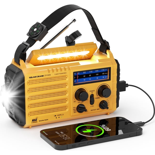 Radio meteorológica de emergencia PPLEE, 5 vías, solar AM/FM/SW/NOAA