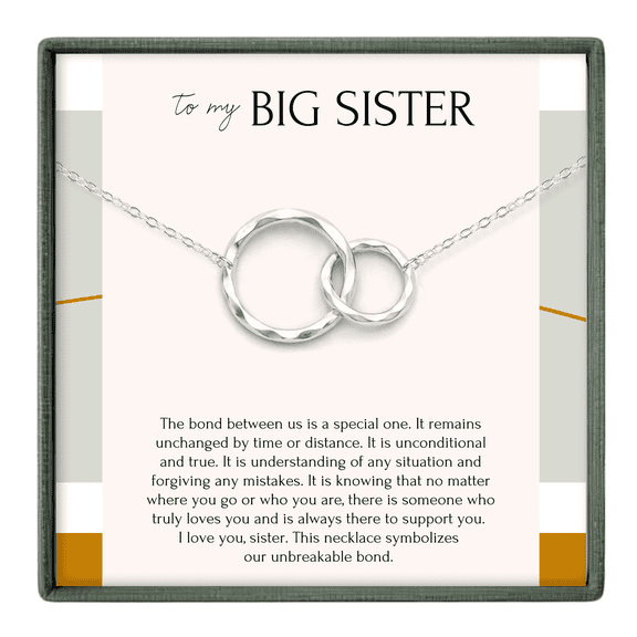 HOPE LOVE SHINE Big Sister Necklace – Gift for Older Sister from Little Sister, 2 Ring Silver