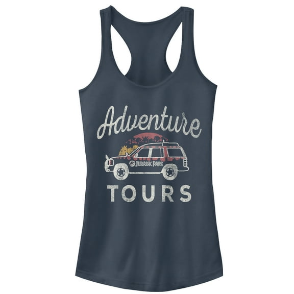 Junior's Jurassic Park Adventure Car Tours  Racerback Tank Top Indigo X Large