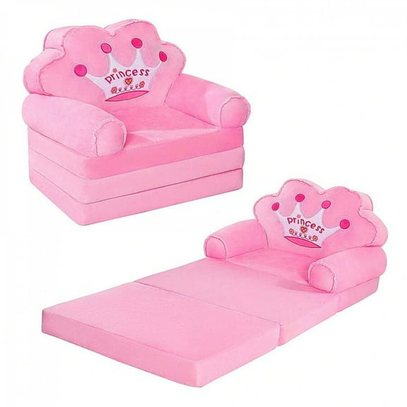 Kids Foldable Sofa Bed, Princess Chair For Toddlers 18 Months And Up, Pink Cartoon Shape, High Density Foam, Fold Out Couch For Bedroom, Sofa Bed For Girls, 15.1x19.7x2.4 Inches, 4.4 Lbs