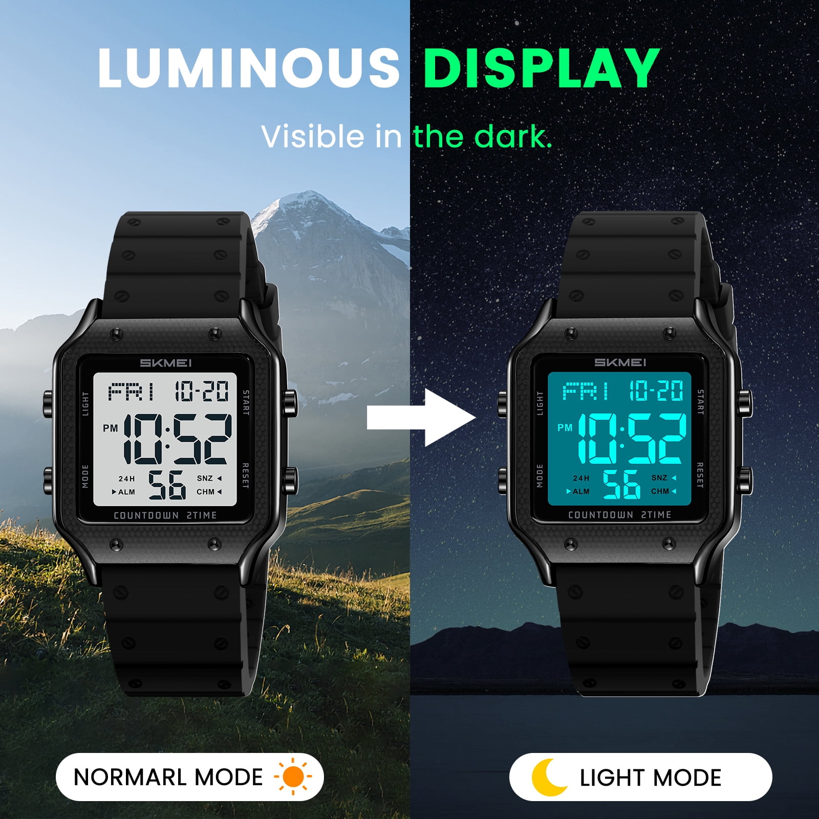 SKMEI Watches for Women Outdoor Sport Digital Watch Waterproof Chronograph Womens Wristwatch with Alarm/Back Light/Dual Time