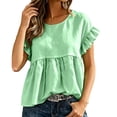 thumbnail image 5 of Dolkfu Retro Women'S Tops, Tees & Blouses Short Sleeve Crew Neck Pull-on Green Blouses & Tops Solid Casual Modern Green,L, 5 of 6