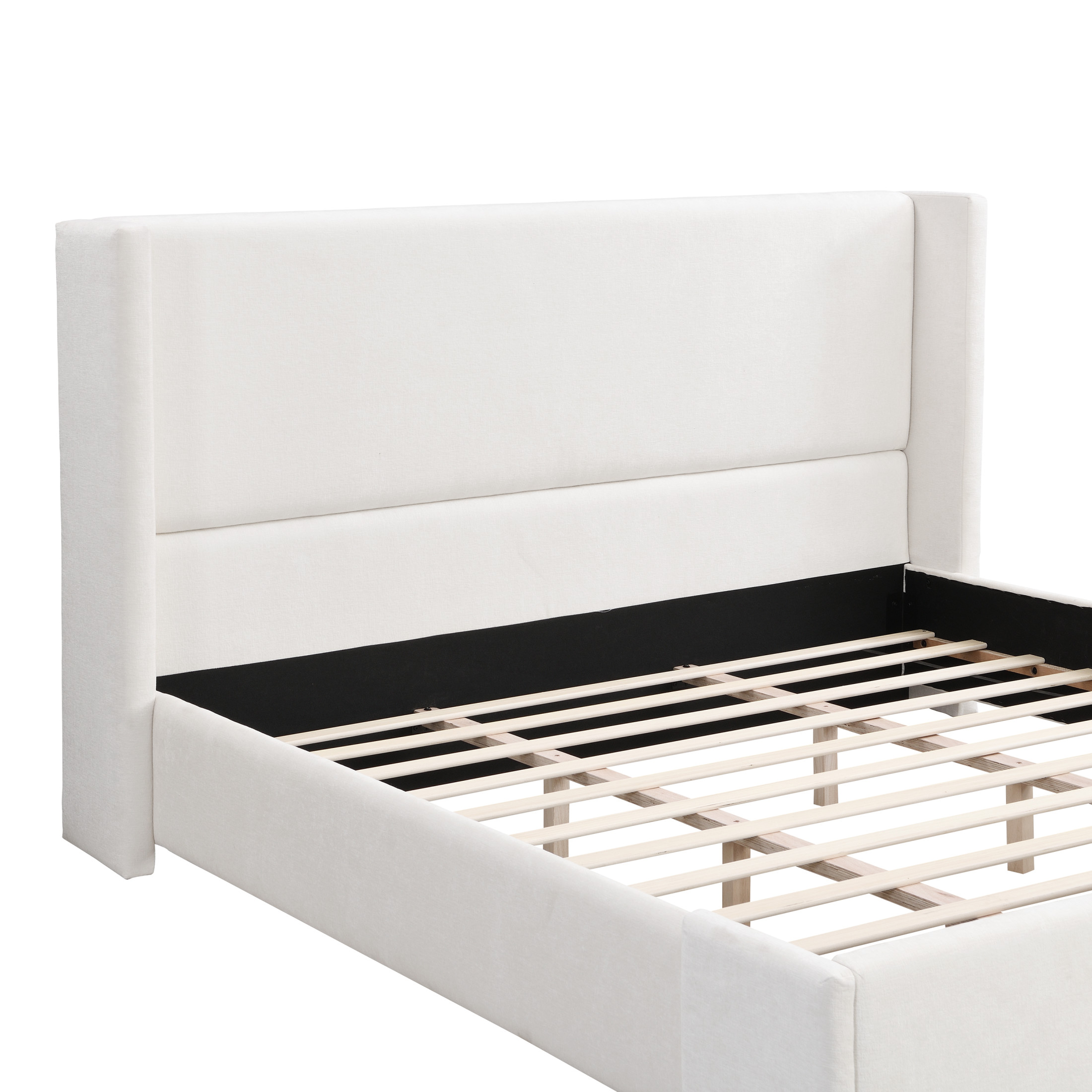 Christopher Knight Home Modern Upholstered King Bed Frame with Wingback Headboard, White