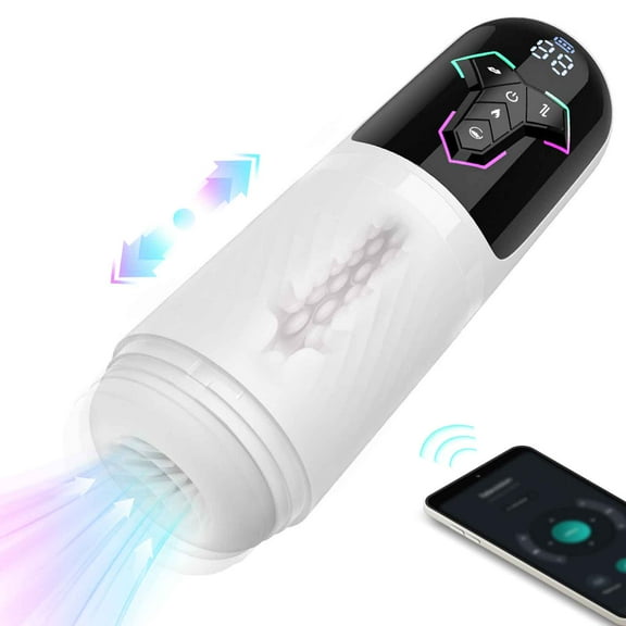 APP Control Male Masturbators Cup,Male Stroker with 10 Vibrating,7 Thrusting & 5 Sucking Modes,Adult Sex Toys for Men-White
