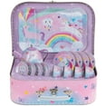 thumbnail image 2 of Jewelkeeper 15 Piece Kids Pretend Toy Tin Tea Set & Carrying Case - Cotton Candy Unicorn Design, 2 of 7