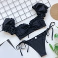 thumbnail image 3 of Gibobby Conjunto de Bañador Sexy Traje de baño de color sólido con relleno Bikini Conjunto de traje de baño para mujer Ropa de playa Trajes de baño de do(Negro,CH), 3 of 5