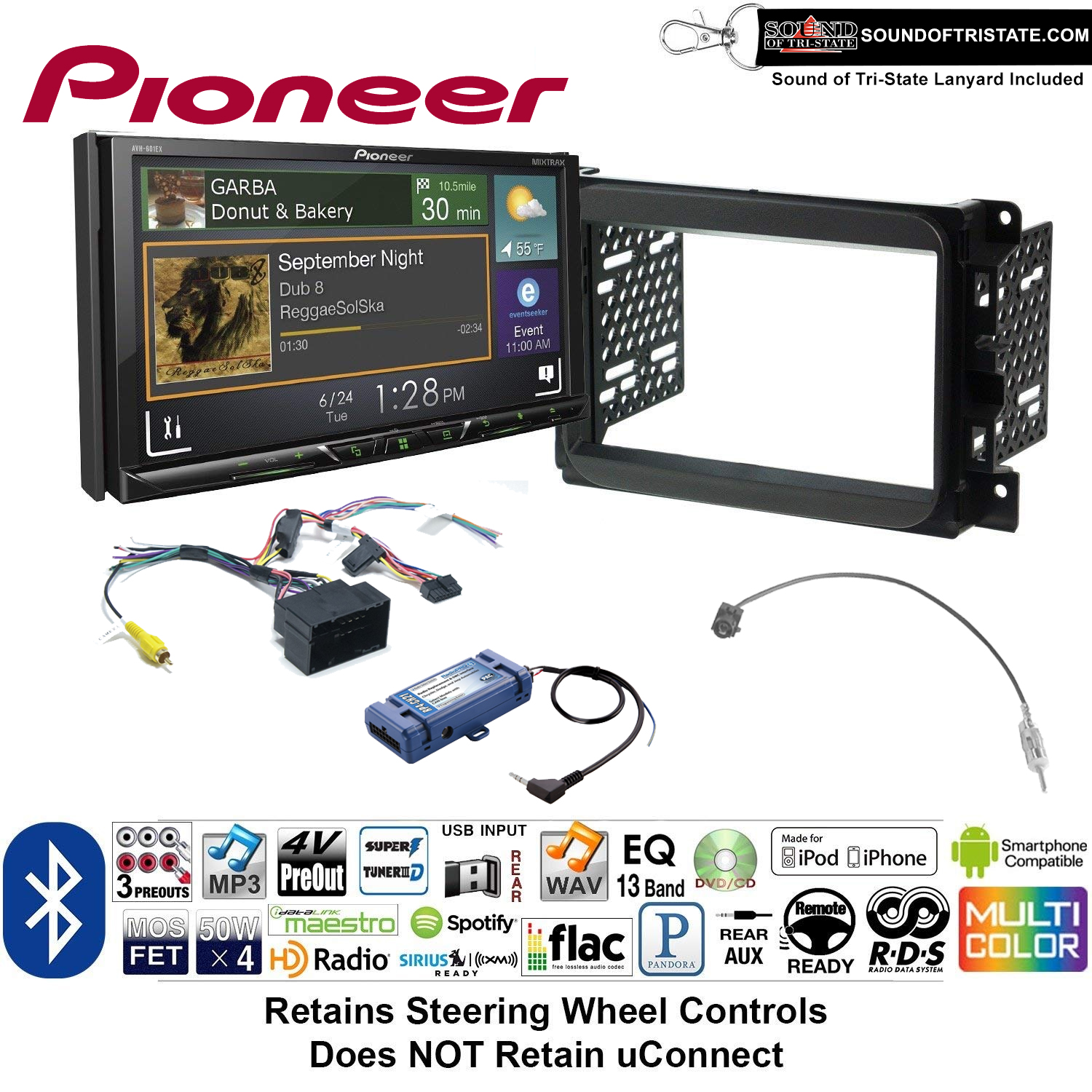 Pioneer AVH601EX Double Din Radio Install Kit with CD/DVD Player