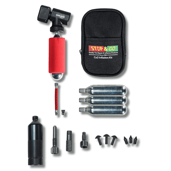Stop & Go 200 1090A Mini Plugger & Inflation Kit - Tubeless Bicycle Tire Repair For E-Bikes, BMX, XC, & Mountain - Presta & Schrader Valve Compatible