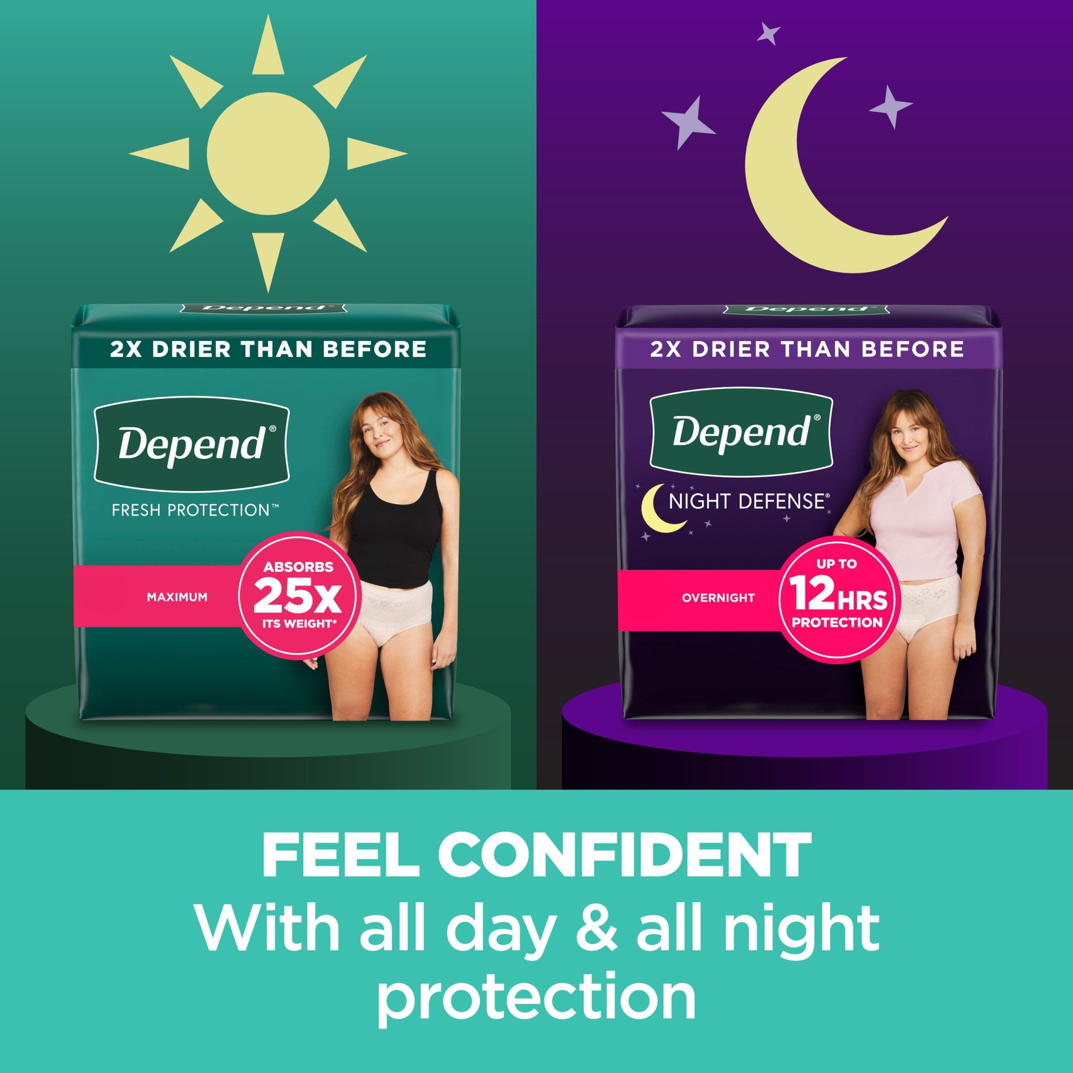 (2 pack) Depend Night Defense Incontinence Underwear for Women, Adult Diapers, M, 24 Count