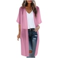 thumbnail image 3 of Women's Lightweight Open Front Knit Cardigan Cover-Up Sweater with Loose Fit and Breathable Fabric for Casual Daily Wear Loungewear Vacation Beach | Sopatenor,Pink XL, 3 of 9