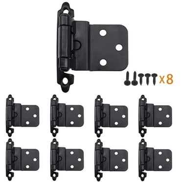 8 Pack  1/2" Matte Black Self Closing Cabinet Hinges for Flush Mount Kitchen Cabinet Door, Overlay (Variable) Face Frame Semi Concealed Kitchen Cabinet Hinges