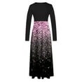 thumbnail image 4 of COSFO Purple Womens Fall Dresses Crew Neck Floral Casual Long Sleeve Maxi Dress Flowy A-Line Splicing Dress, 4 of 5
