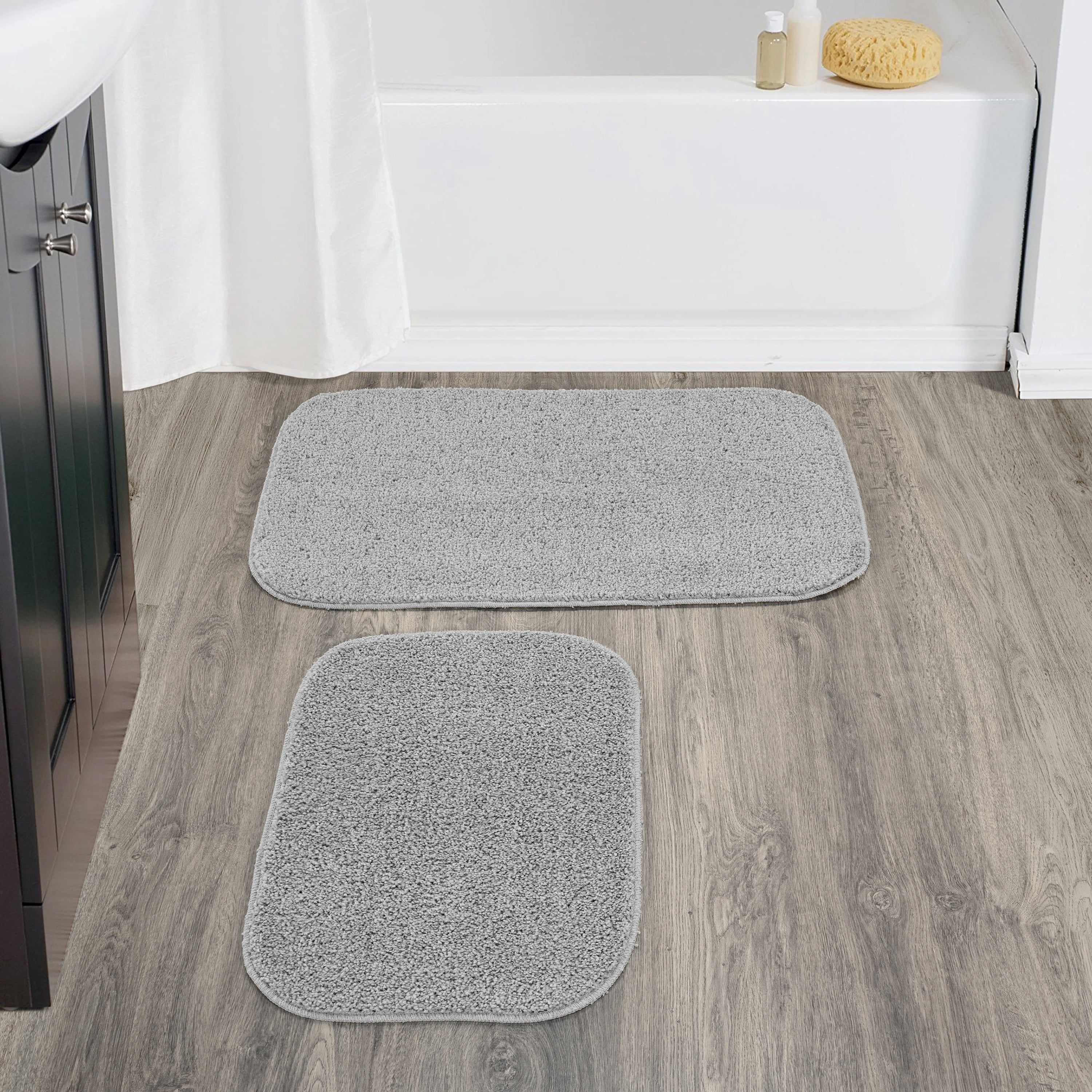 Garland Rug Sedona Washable Bath Rug Set, 2 Piece (21"x34" & 17"x24") Silver