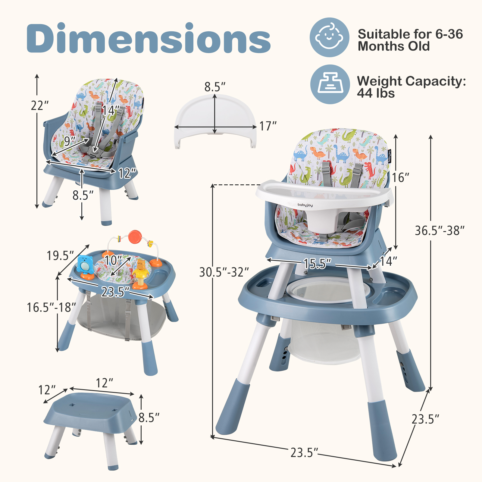 Gymax 16-in-1 Baby High Chair w/ Activity Center Booster Seat Building Block Table Celadon