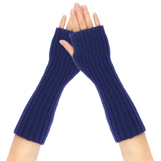 Nvzi Calentadores de brazos - Guantes largos sin dedos de moda de punto elástico con mangas para los brazos y orificios para los pulgares - Azul oscuro