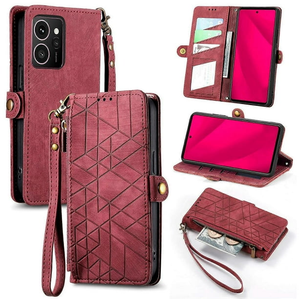 For HMD Skyline Case Zipper Wallet Geometry Lines Leather Phone Cover - Green