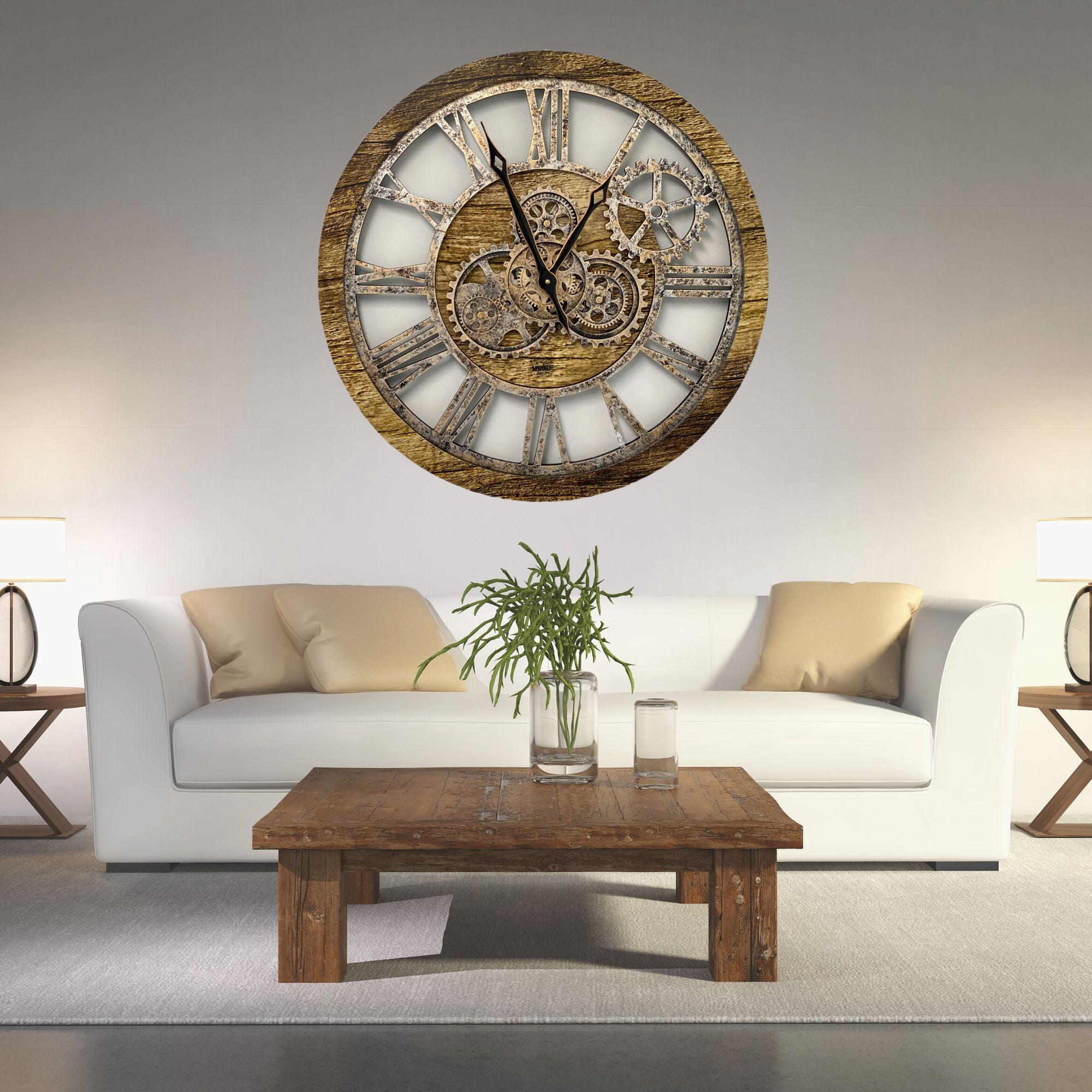 THE GEARS CLOCK Wall Clock with Real Moving Gears AM-LI_ 24 in Round Gold-Antique