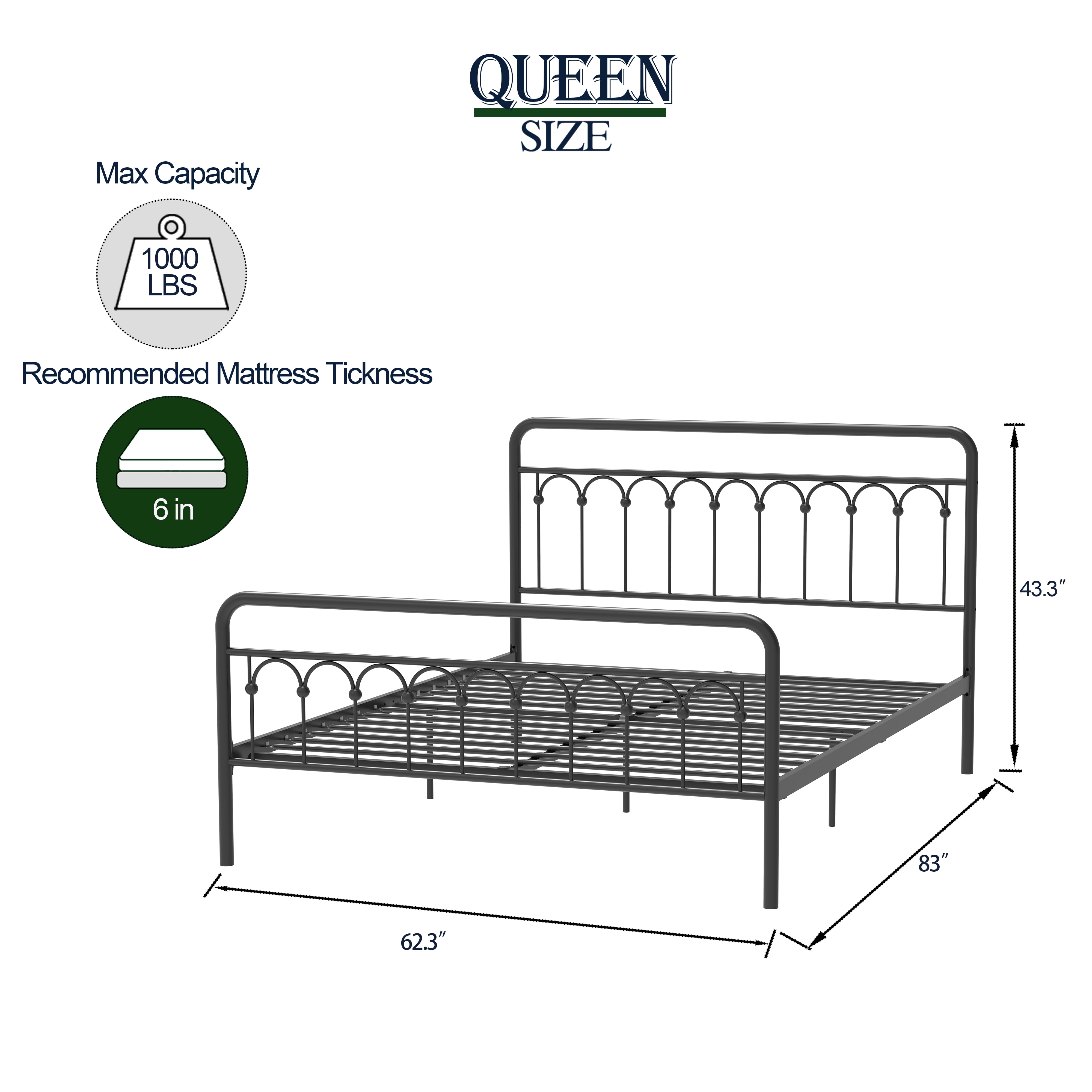 Euroco Metal Queen Size Platform Bed with Headboard and Footboard, Antique Brown