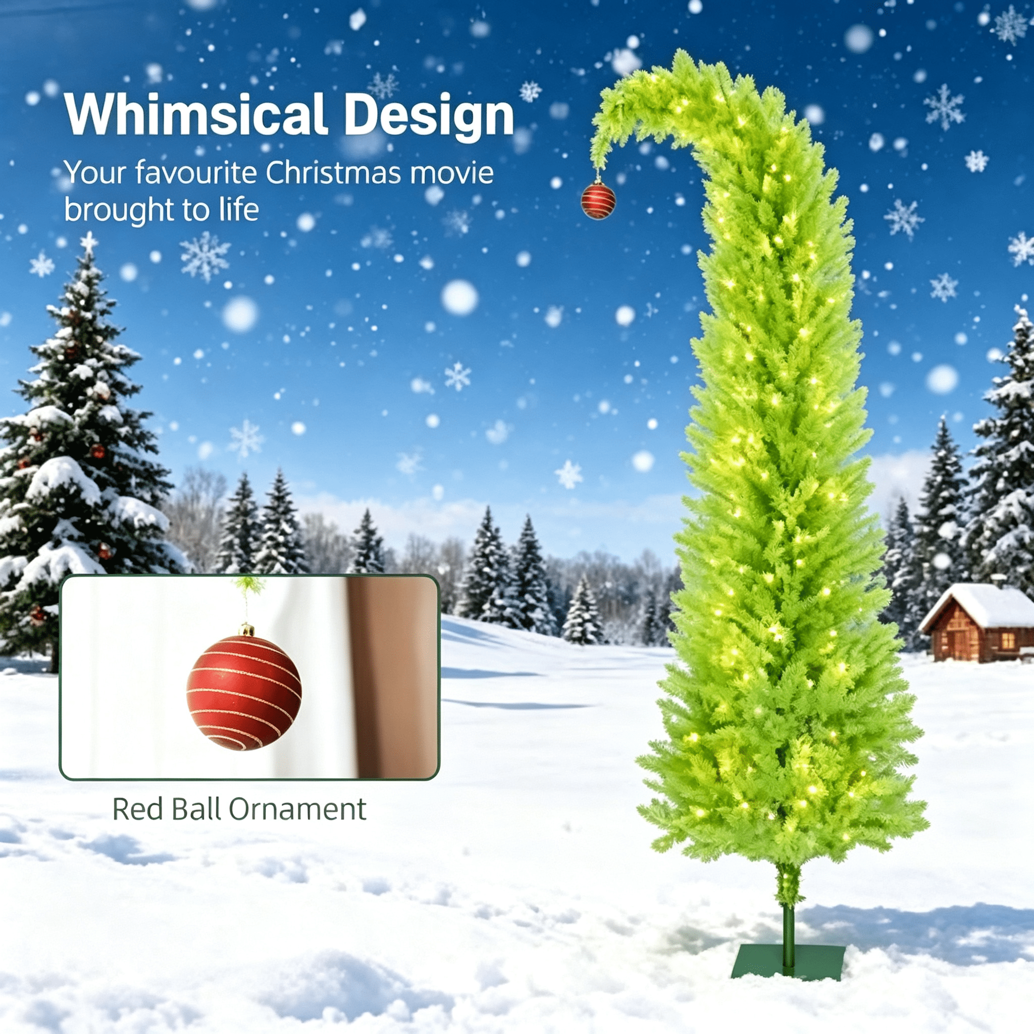 7 ft Prelit Pencil Christmas Tree with Red Ball, Green