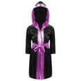 thumbnail image 1 of Linjinx Robe de Boxe pour Garçons Robe Longue en Satin avec Capuche et Ceinture Tenue de Boxe Halloween Noir&Rose 12, 1 of 5