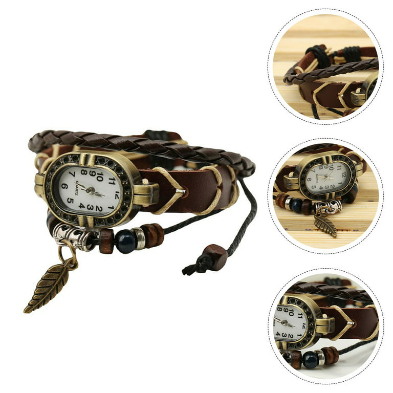 1Pc Vintage Men Womwn Watch Leather Quartz Watch Stylich Bracelets Watch