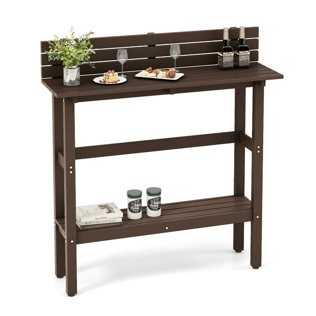 Costway 48" Outdoor Bar Table with Storage Shelf & Adjustable Foot Pads for Hot Tub Brown