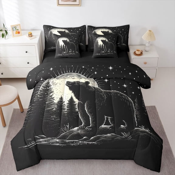 Manfei Teens Female Men Safari Bear Twin Bedding Sets 7-Piece,Woodland Wildlife Bedding Comforter Set Microfiber,Jungle Animal Breathable Sheet Sets,Microfiber Bedroom Decor,Reversible