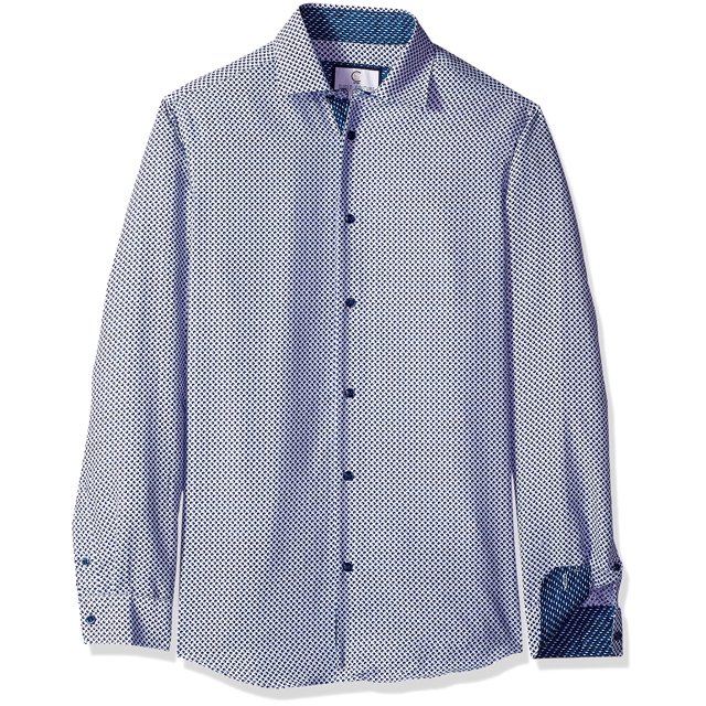 Azaro Uomo Chemise Habillée Imprimée pour Hommes, Décontractée, Boutonnée, Ajustée, Longue, Blanc-Pointillé, 3TG