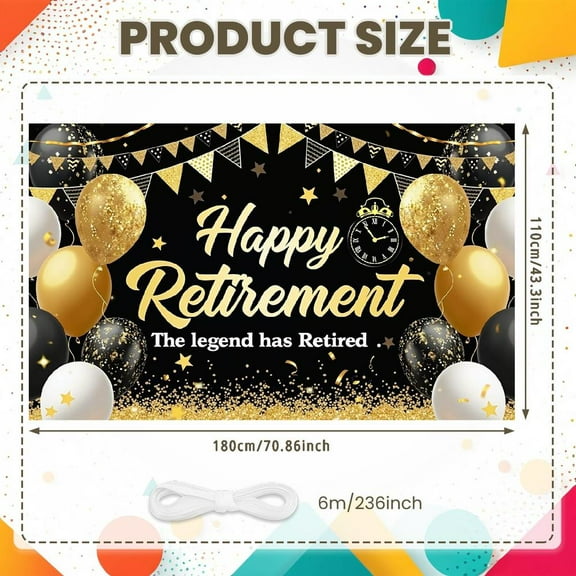 Purple Theme Retirement Banner Black Background Happy Retirement Banner Balloon Design Triangle Flag Decor Farewell Banner for Retirement Party Office Party Photo Shoot