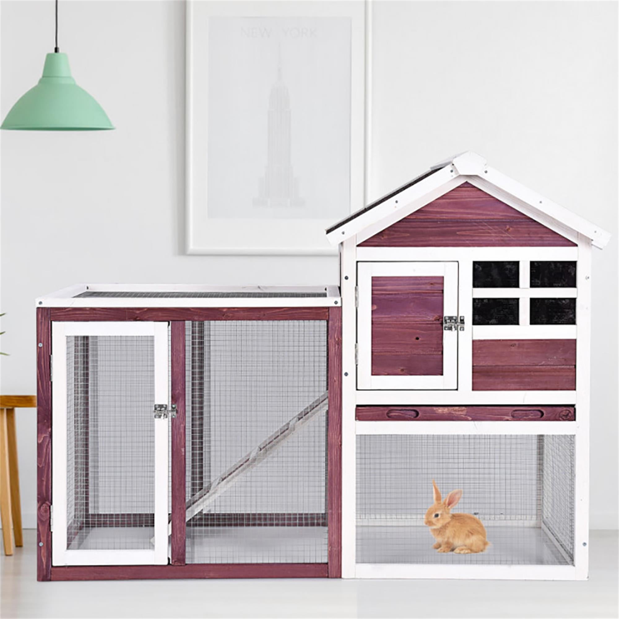 Kadyn 48" Wood 2 Tier Chicken Coop Habitat, Rabbit Hutch for Outdoors, Indoor Guinea Pig Coop Pet House with Stairs, Brown Kadyn 48" Wood 2 Tier Chicken Coop Habitat, Rabbit Hutch for Outdoors, Indoor Guinea Pig Coop Pet House with Stairs, Brown
