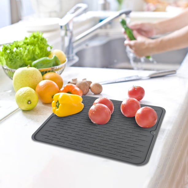 Fiudx Tapete para Secar Platos, Protector Antideslizante para Encimera, Tamaño Grande (40 X 30 Cm), Secado Rápido con Diseño En Relieve, Tapete Multiusos para Fregadero de Cocina, Incluye Cepillo de