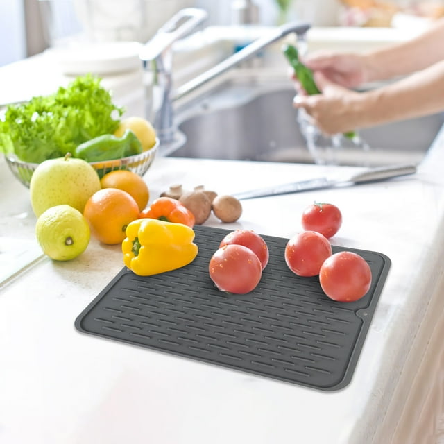 Xihbxyly Tapete para Secar Platos, Protector Antideslizante para Encimera, Tamaño Grande (40 X 30 Cm), Secado Rápido con Diseño En Relieve, Tapete Multiusos para Fregadero de Cocina, Incluye Cepillo