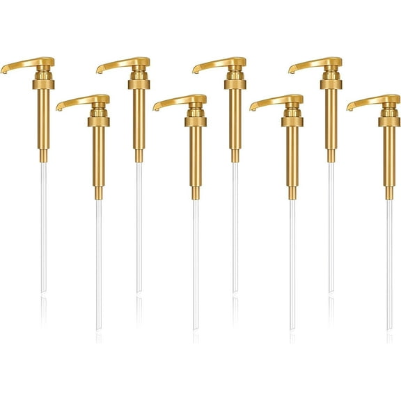 8PCS Syrup Pumps Dispenser - Non-Slip Design - Convenient Twist Lock Top Fits 750ml Bottles for Coffee Various Syrups Snow Cones Caramel Flavorings Bottle-Glod