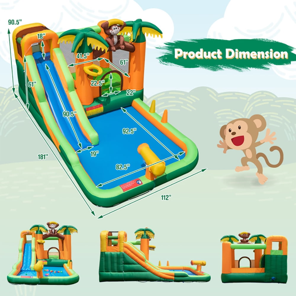 Aimee Lii Monkey-Themed Inflatable Bounce House with Slide without Blower, Toddlers Boys Girls Backyard Party Gifts