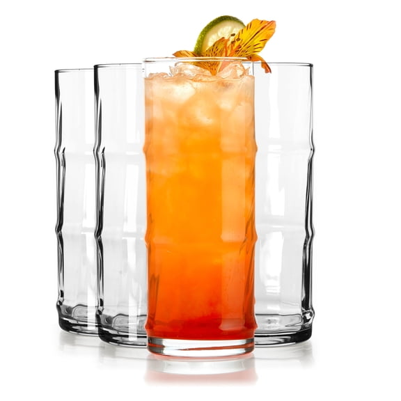 Libbey Tiki Bamboo Highball Drinking Glasses, 16 ounce, Set of 4