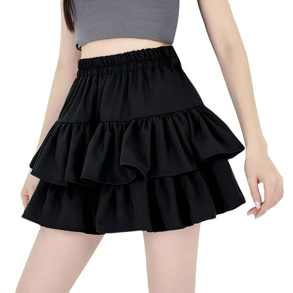 WENWU Black Mini Skirt High Waisted Ruffle Skirt Black Skirt Short Skirts for Women Black RARA Skirt Frilly Skirt Skirt for Summer Autumn Bed Skirts for Adjustable Bed Figure Skating Skirt