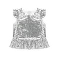 thumbnail image 2 of Sxiwei Kids Girls Sequins Ruffles Sleeves Tee Shirt Peplum Crop Tops Dancewear Mermaid Birthday Dress Silver 16, 2 of 5
