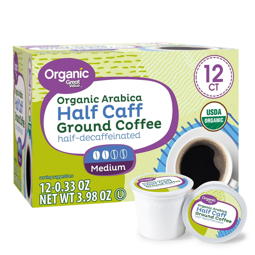 Great Value Organic Arabica Half Caff Medium Ground Coffee, 0.33 oz, 12