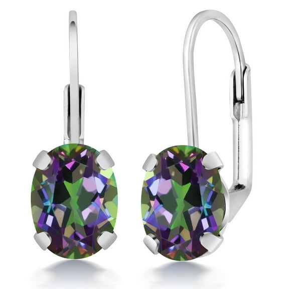 Gem Stone King Green Mystic Topaz Leverback Earrings for Women (3.20 Cttw, Gemstone, Oval 8X6MM)