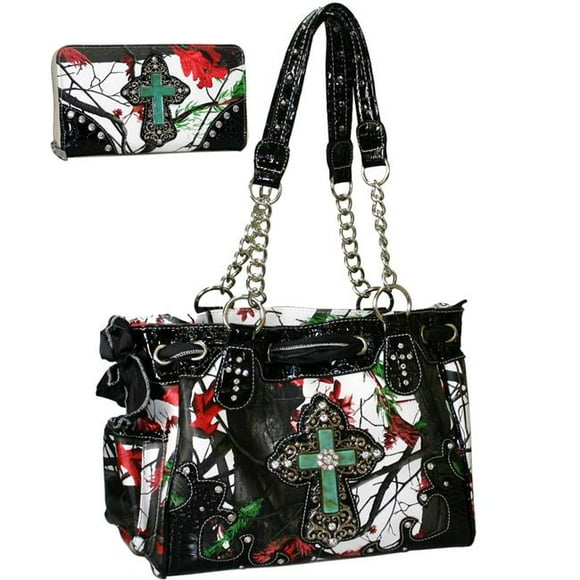 Gold Rush CRL800WC62SET-RD - MUL Ensemble Portefeuille pour Femmes à Croisillons Turquoise Cloutés avec Foulard à Nouer - Rouge et MULticolore